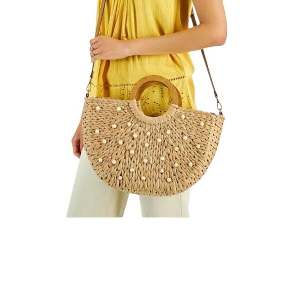 NWT Style & Co Cream Woven Handbag with Multicolor Accents - Picture 8 of 13